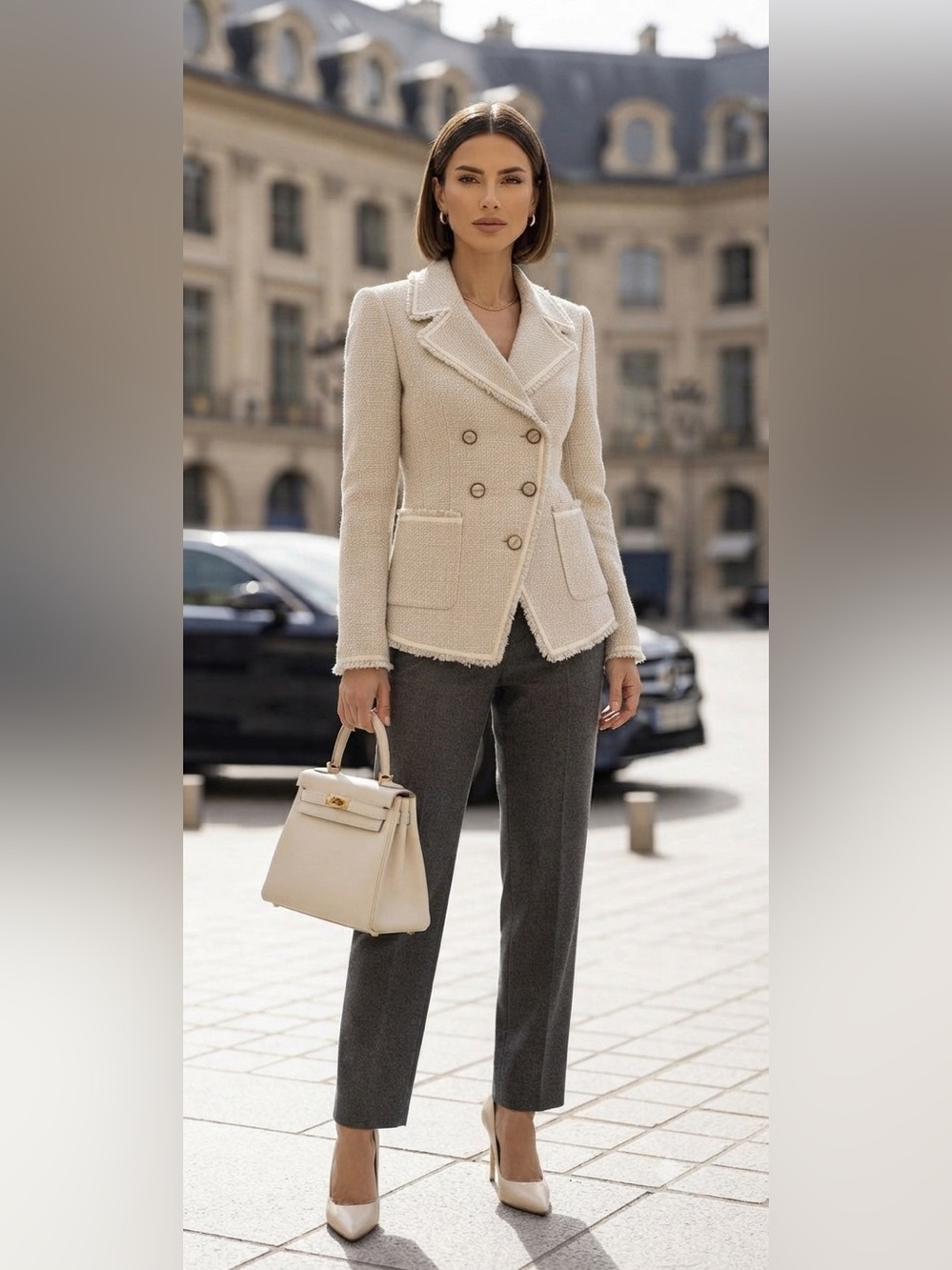 Veronica beard Elegant Cream Double-Breasted Jacket